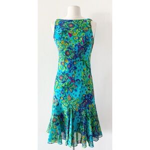 Lauren Ralph Lauren Colorful Floral Paisley Boatneck Midi Dress El Tesoro Size 4